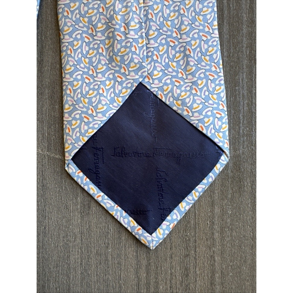 Salvatore Ferragamo Light Blue Silk Necktie Italy Micro Print Luxury Mens - Picture 6 of 10